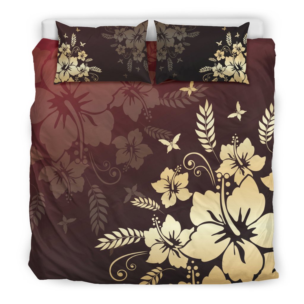 Hawaiian Golden Hibiscus Butterfly Polynesian Bedding Set - Polynesian Pride