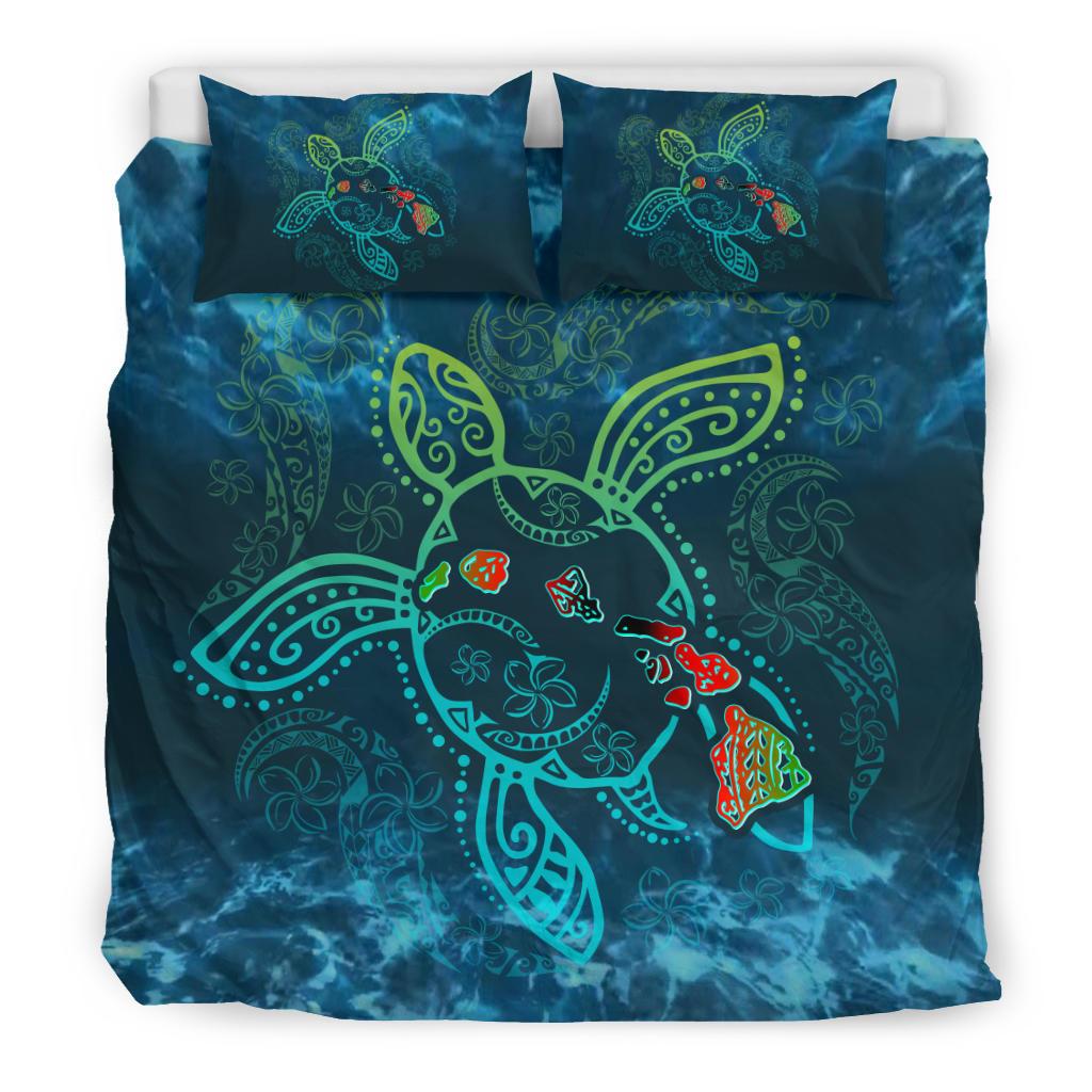 Turtle Duvet Cover Set - Hawaii Map Blue - Polynesian Pride