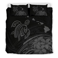 Hawaiian Map Turtle Hibiscus Plumeria Polynesian Bedding Set Gray - Polynesian Pride