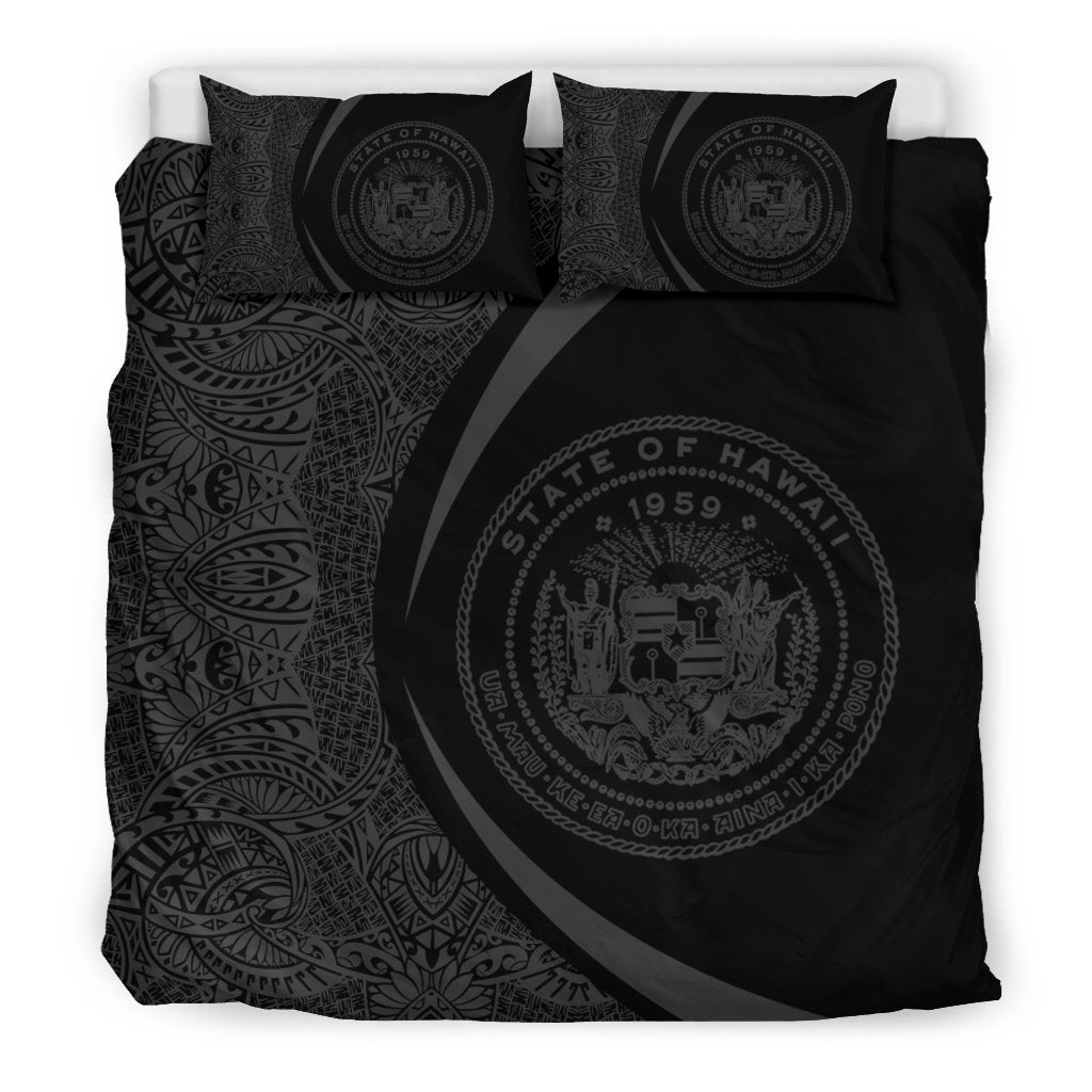 Hawaiian Map Coat Of Arms Polynesian Bedding Set - Circle Style Grey - Polynesian Pride