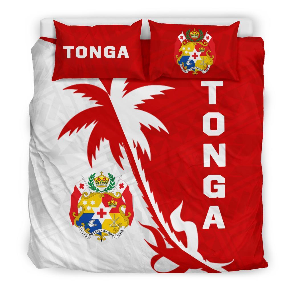 Tonga Duvet Cover Set - Tonga Coat Of Arms & Coconut Tree Red - Polynesian Pride