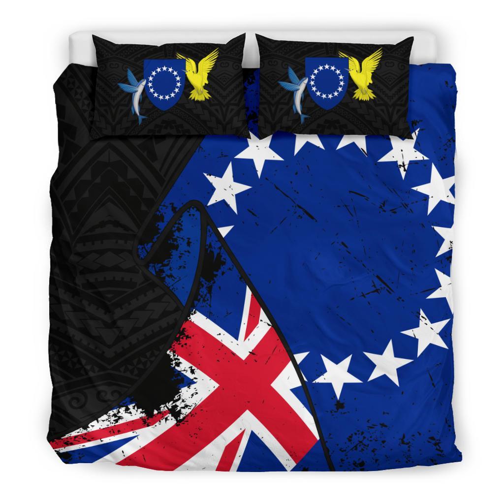 Cook Islands Duvet Cover Set - Special Grunge Flag Black - Polynesian Pride