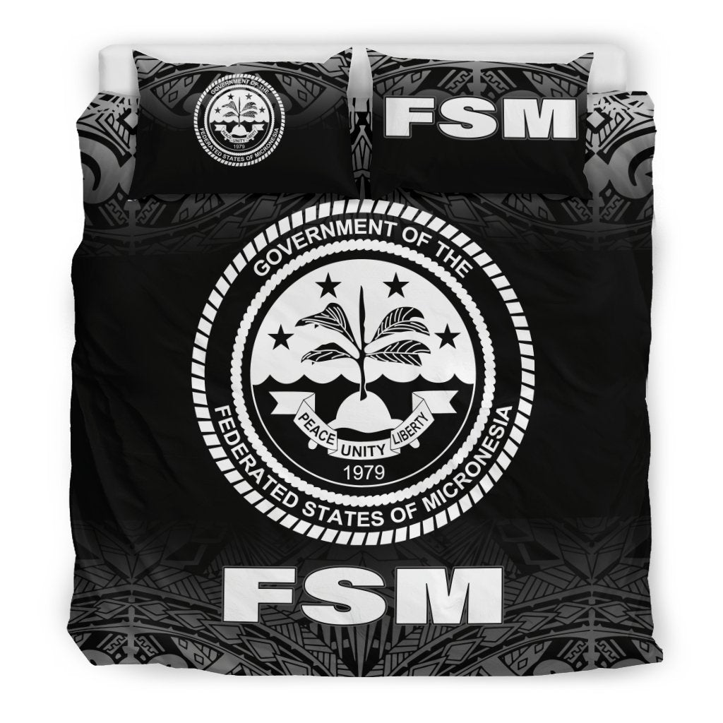 Federated States Of Micronesia Duvet Cover Set - Black Fog Style Black - Polynesian Pride