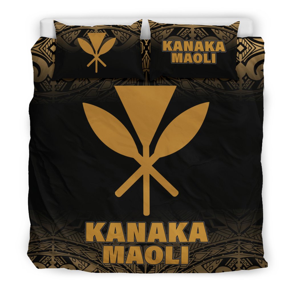 Kanaka Maoli Duvet Cover Set - Gold Fog Style Gold - Polynesian Pride