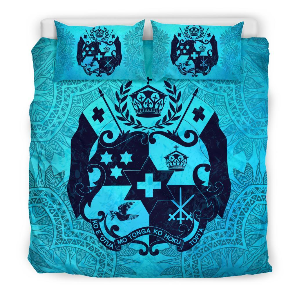 Tonga Duvet Cover Set - Tonga Coat Of Arms Turquoise A0 Art - Polynesian Pride