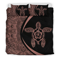 Hawaiian Polynesian Hibiscus Turtle Bedding Set - Circle Style Pink And Black - Polynesian Pride