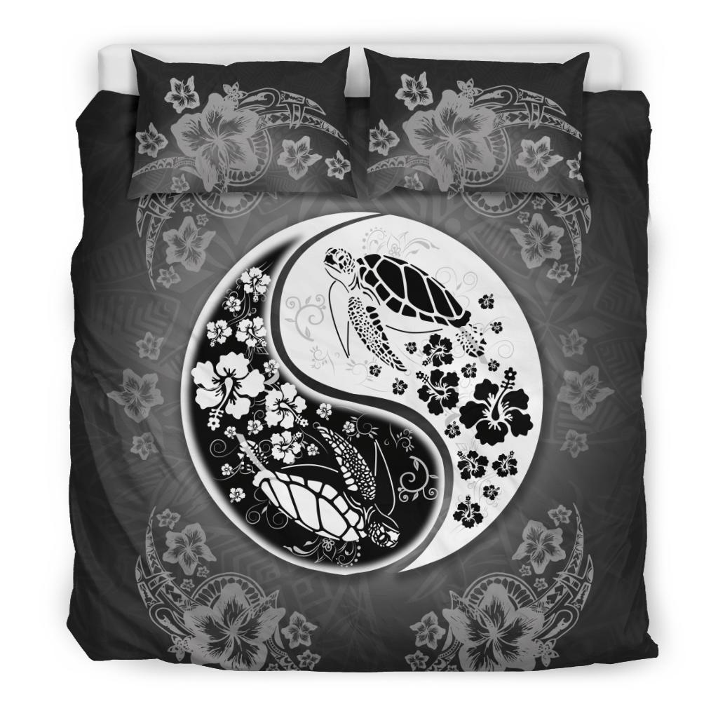 Turtle Duvet Cover Set - Yin Yang Hibiscus Black - Polynesian Pride