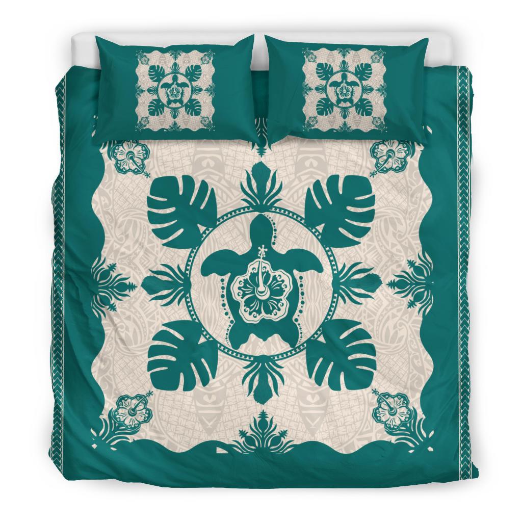 Hawaiian Turtle Hibiscus Monstera Polynesian Bedding Set - Polynesian Pride