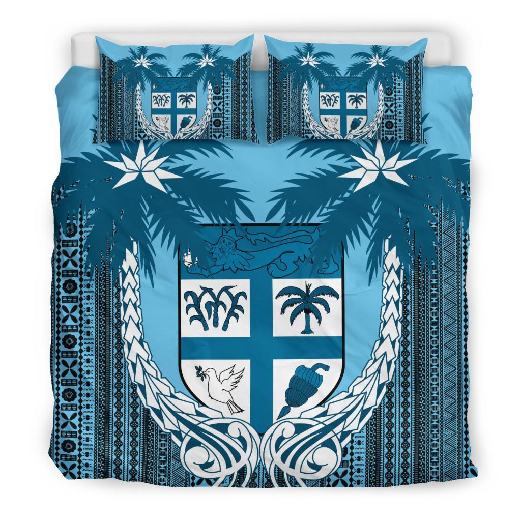 Fiji Duvet Cover Set - Fiji Flag Tapa Coconut A02 Blue - Polynesian Pride