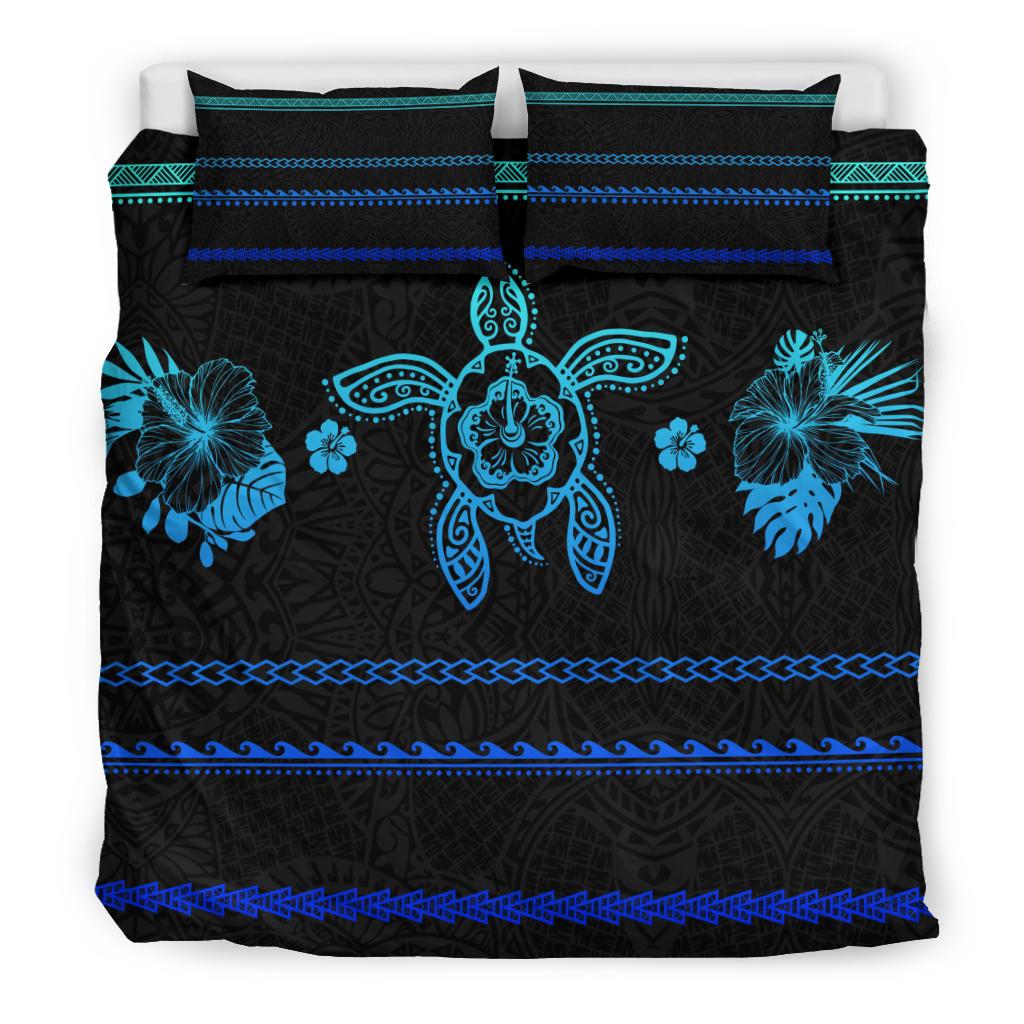 Hawaiian Turtle Hibiscus Black And Blue Bedding Set - Color Style - Polynesian Pride