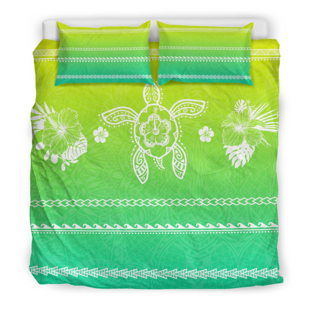 Hawaiian Turtle Hibiscus Yellow And Green Bedding Set - Color Style - Polynesian Pride