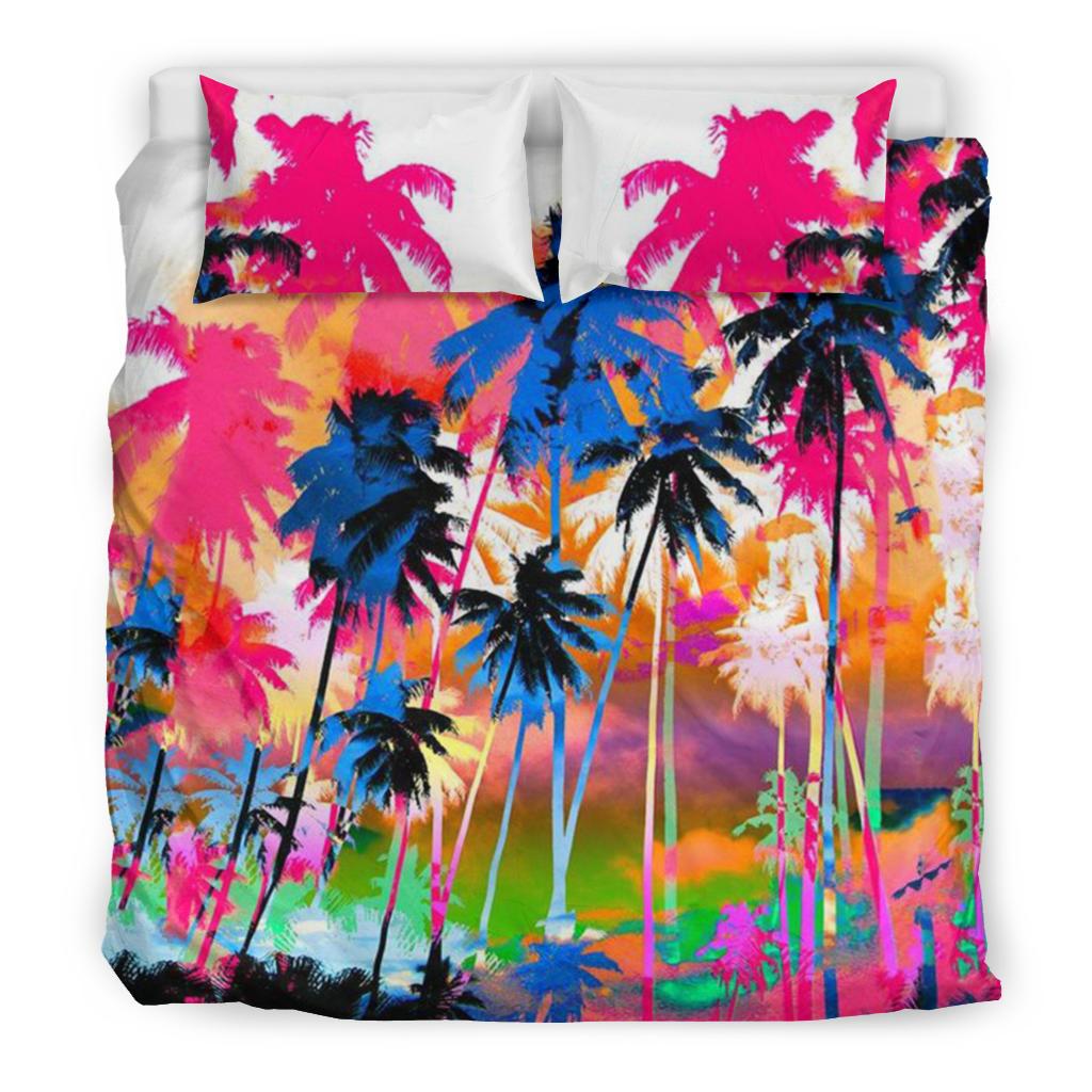 Polynesian Duvet Cover Set - Palm Tree Neon Color Neon - Polynesian Pride