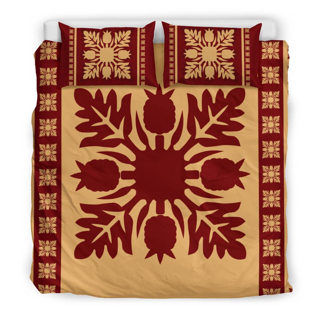 Hawaiian Quilt Pattern Palm Tree Monstera Pineaple Bedding Set - Polynesian Pride