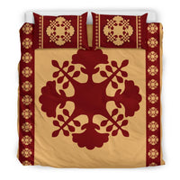 Hawaiian Quilt Pattern Hibiscus Palm Tree Bedding Set - Polynesian Pride