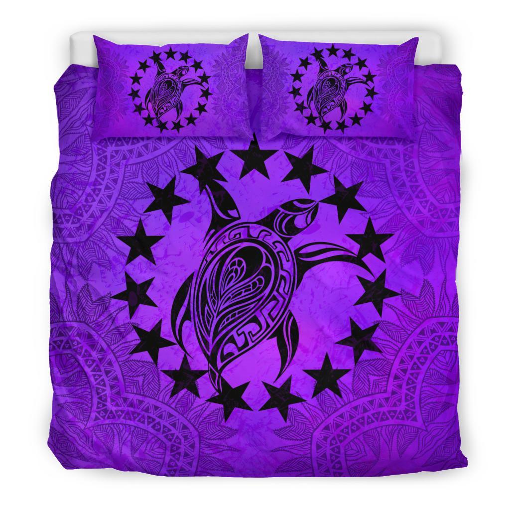 Cook Islands Duvet Cover Set - Cook Islands Flag & Turtle Purple Purple - Polynesian Pride