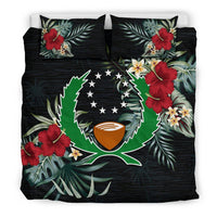Pohnpei Duvet Cover Set - Pohnpei Coat Of Arms Hibiscus Black - Polynesian Pride