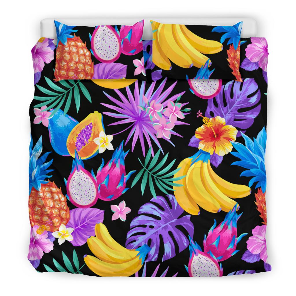 Palm Leaves Fruit Duvet Cover Set Neon - Polynesian Pride