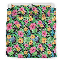 Hawaiian Tropical Hibiscus Monstera Banana Leaves Polynesian Bedding Set - Polynesian Pride
