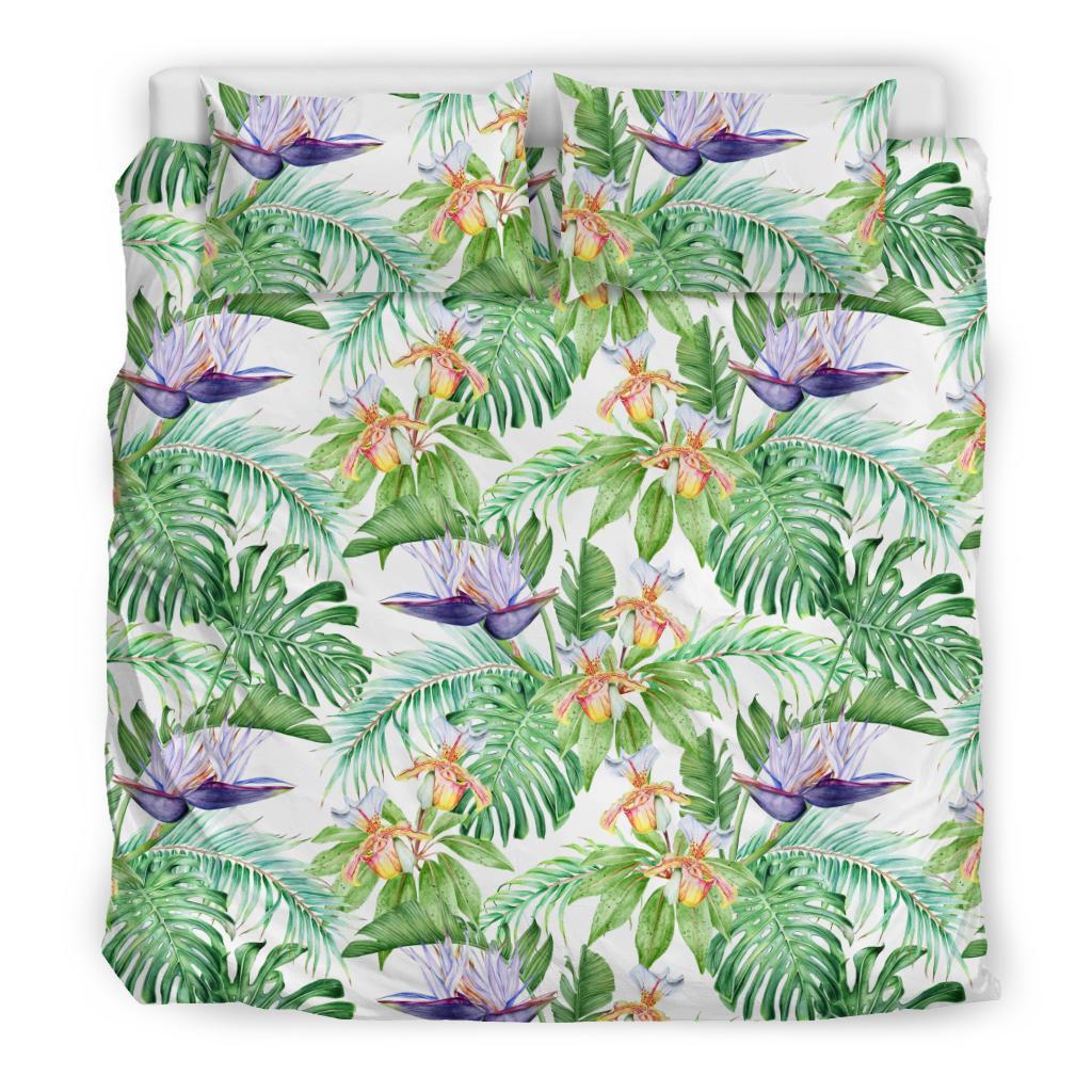 Hawaiian Tropical Orange Orchids Strelitzia Monstera Polynesian Bedding Set - Polynesian Pride