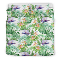 Hawaiian Tropical Orange Orchids Strelitzia Monstera Polynesian Bedding Set - Polynesian Pride