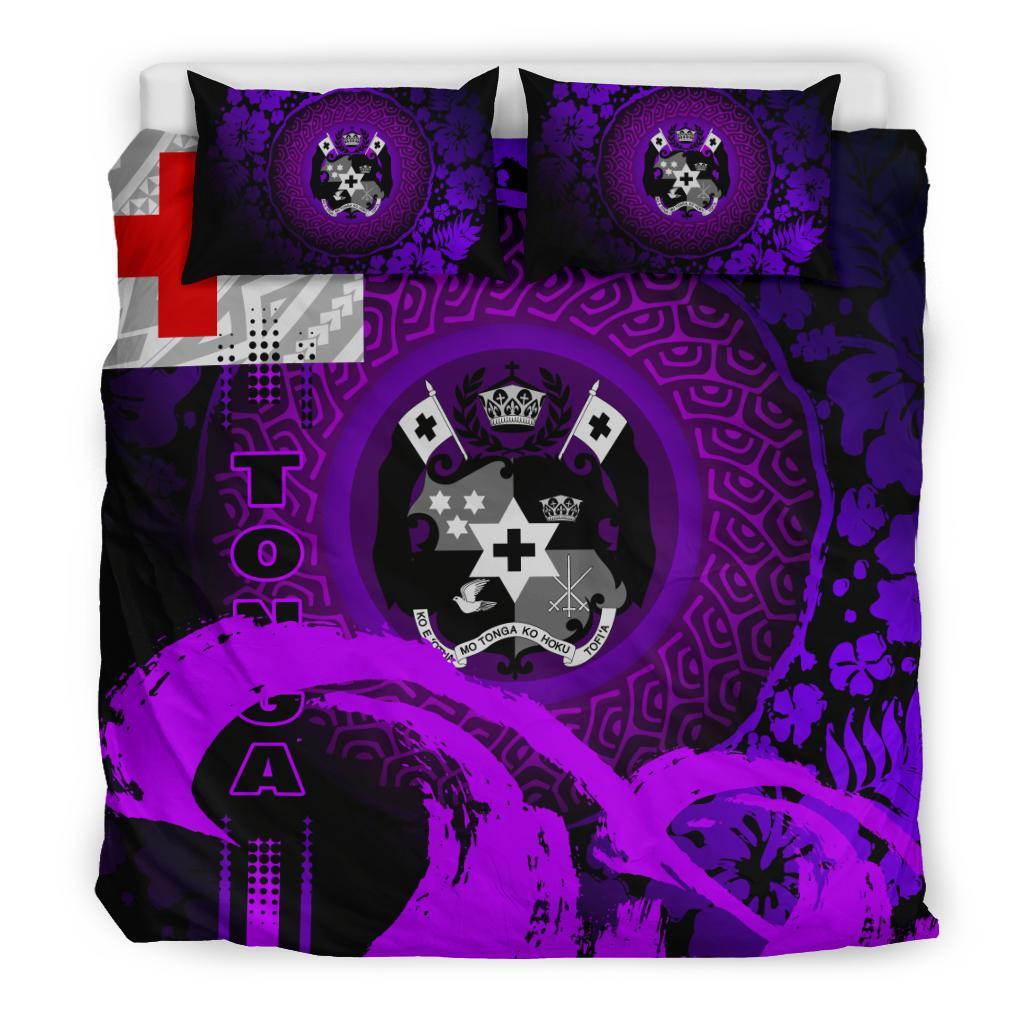 Tonga Duvet Cover Set - Hibiscus And Wave Purple Purple - Polynesian Pride