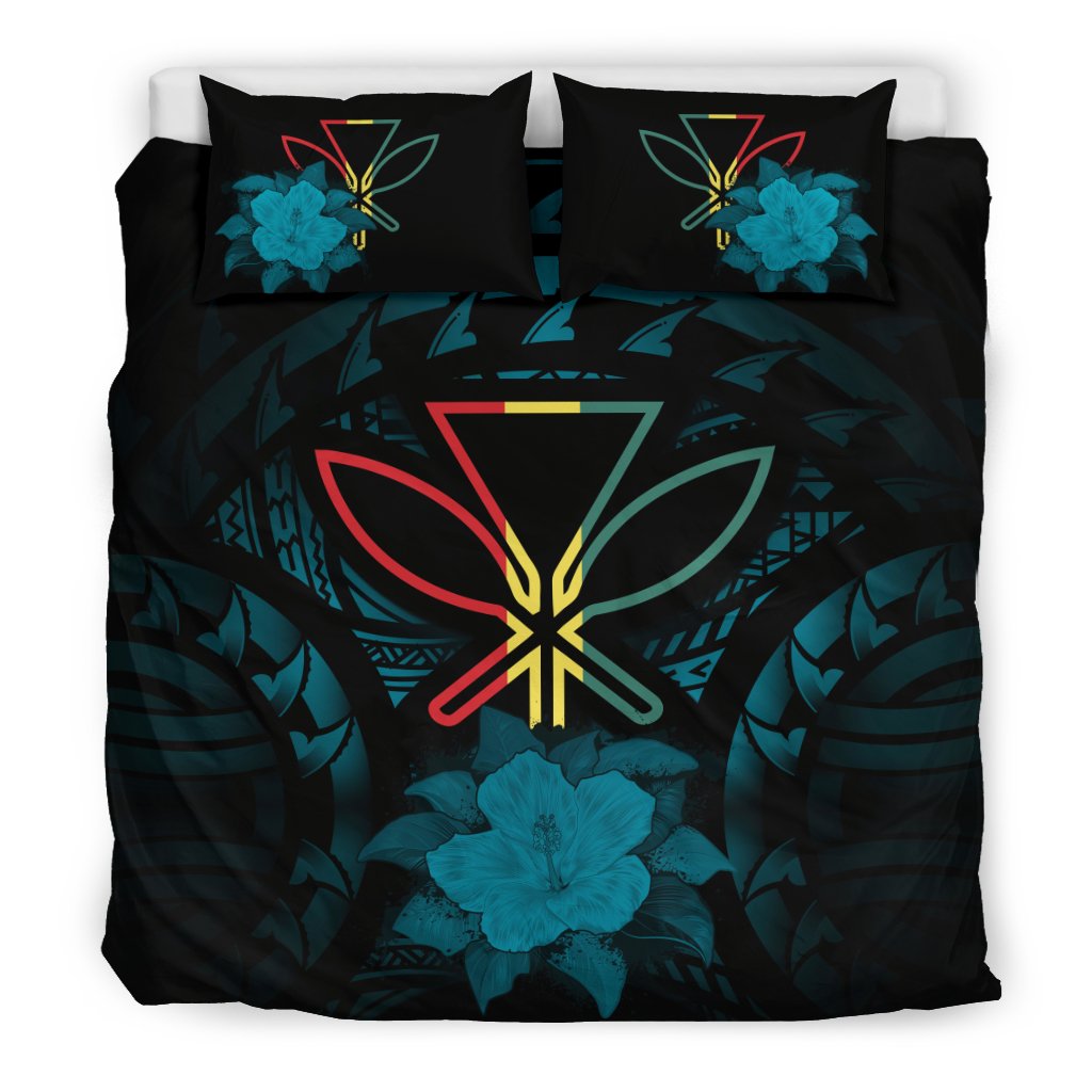 Kanaka Maoli Turquoise Hibiscus Rising Bedding Set Turquoise - Polynesian Pride