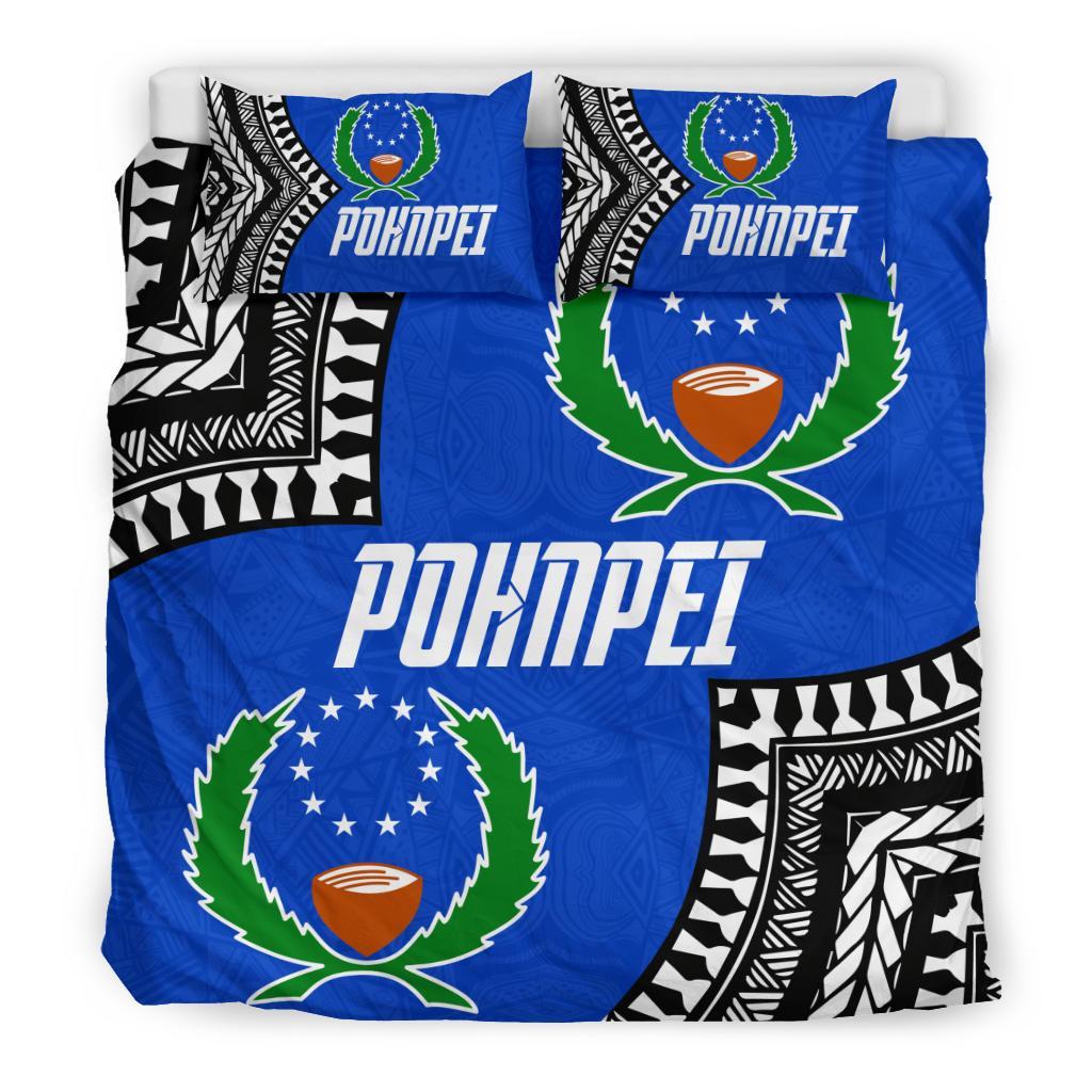 Pohnpei Flag Duvet Cover Set Micronesian Pattern Blue - Polynesian Pride