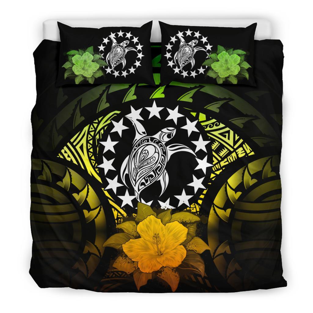 Cook Islands Duvet Cover Set - Flag Turtle & Reggae Hibiscus Art - Polynesian Pride