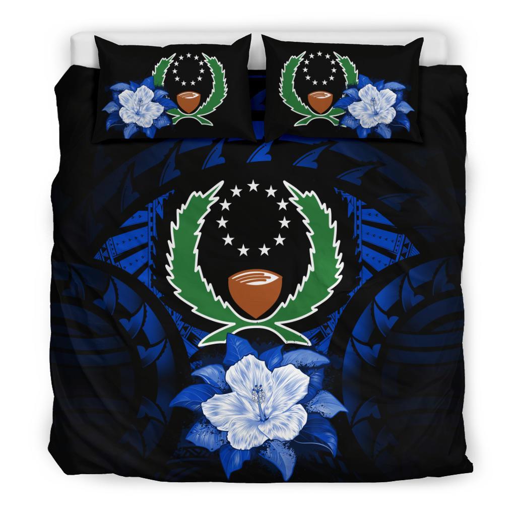 Pohnpei Duvet Cover Set - Pohnpei Flag & Hibiscus Blue - Polynesian Pride