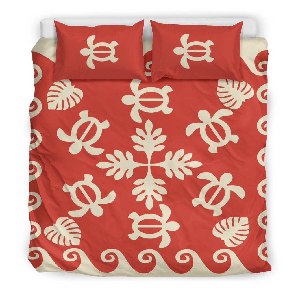 Hawaiian Turtle Polynesian Bedding Set Red Color - Polynesian Pride
