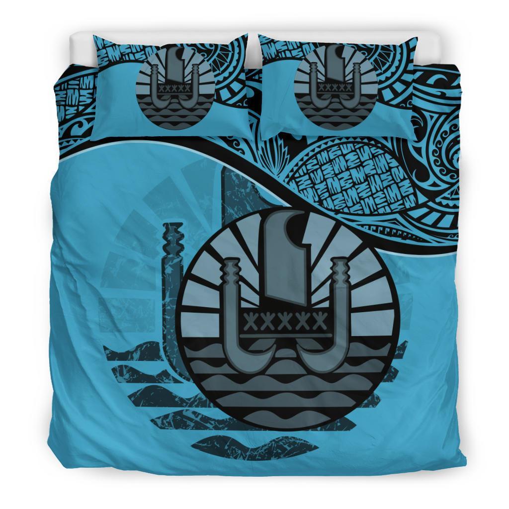 Polynesian Duvet Cover Set - Tahiti Bedding Set Blue Black - Polynesian Pride