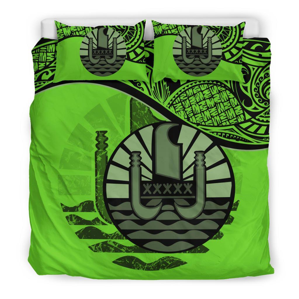 Polynesian Duvet Cover Set - Tahiti Bedding Set Green Black - Polynesian Pride