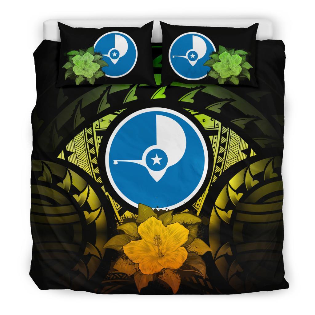 Yap Duvet Cover Set - Yap Flag & Reggae Hibiscus Art - Polynesian Pride