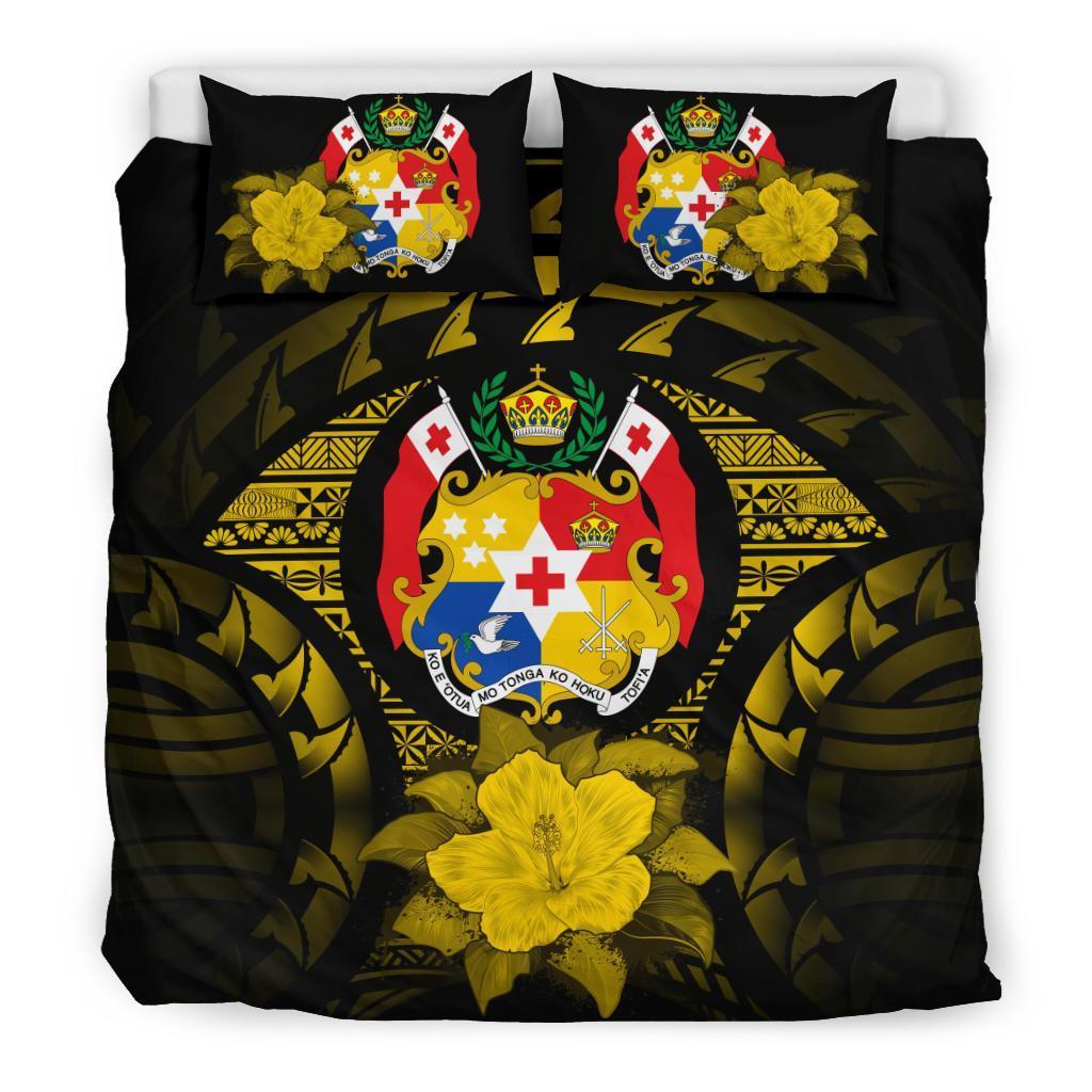 Tonga Duvet Cover Set - Tonga Coat Of Arms & Yellow Hibiscus Yellow - Polynesian Pride