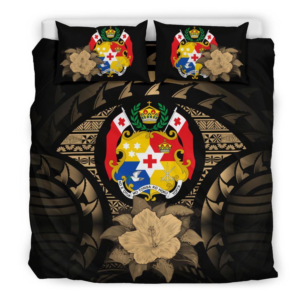 Tonga Duvet Cover Set - Tonga Coat Of Arms & Brown Hibiscus Brown - Polynesian Pride