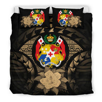 Tonga Duvet Cover Set - Tonga Coat Of Arms & Brown Hibiscus Brown - Polynesian Pride