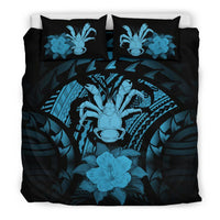 Tonga Duvet Cover Set - Tonga Coat Of Arms & Reggae Hibiscus Blue - Polynesian Pride