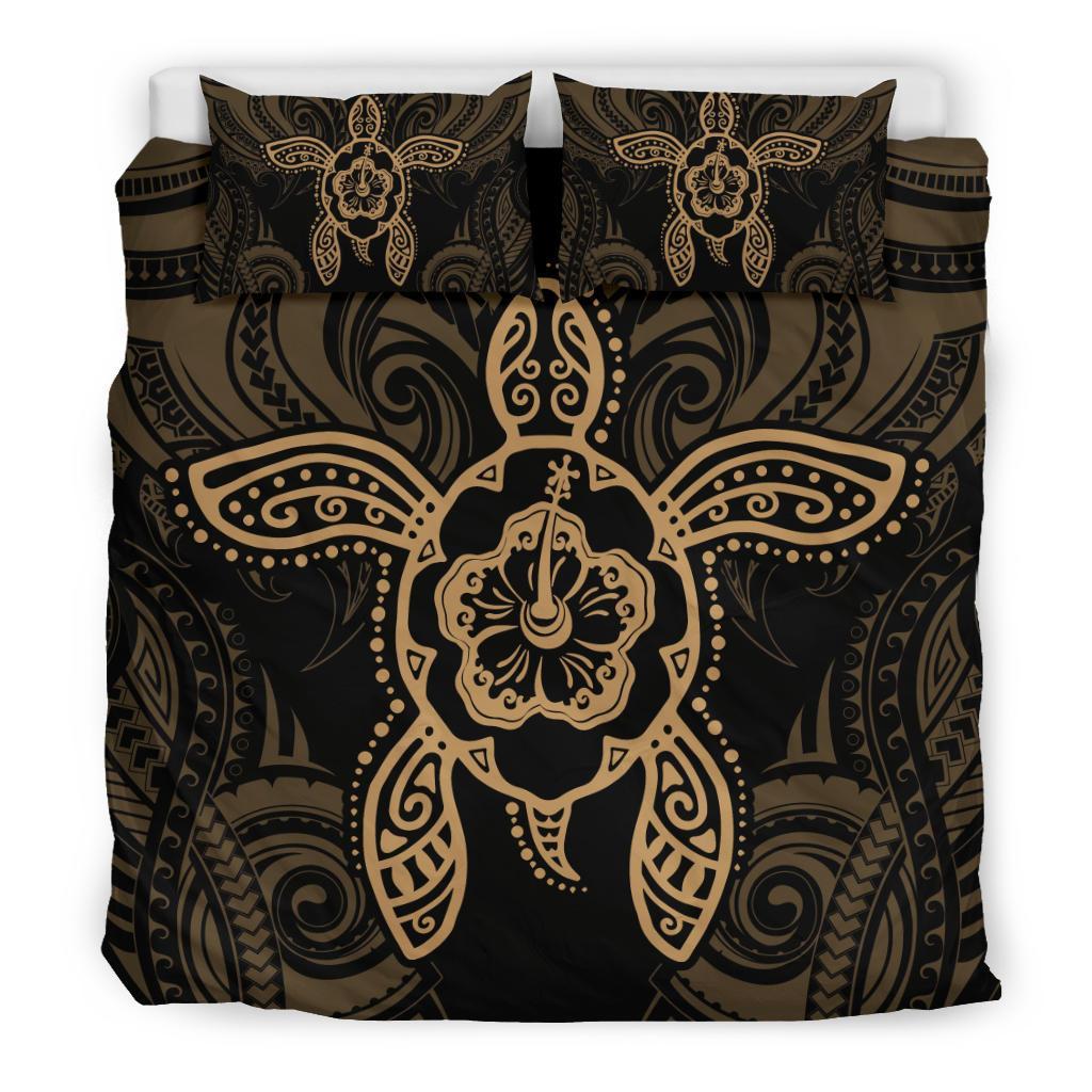 Hawaiian Turtle Hibiscus Polynesian Bedding Set Gold - Polynesian Pride