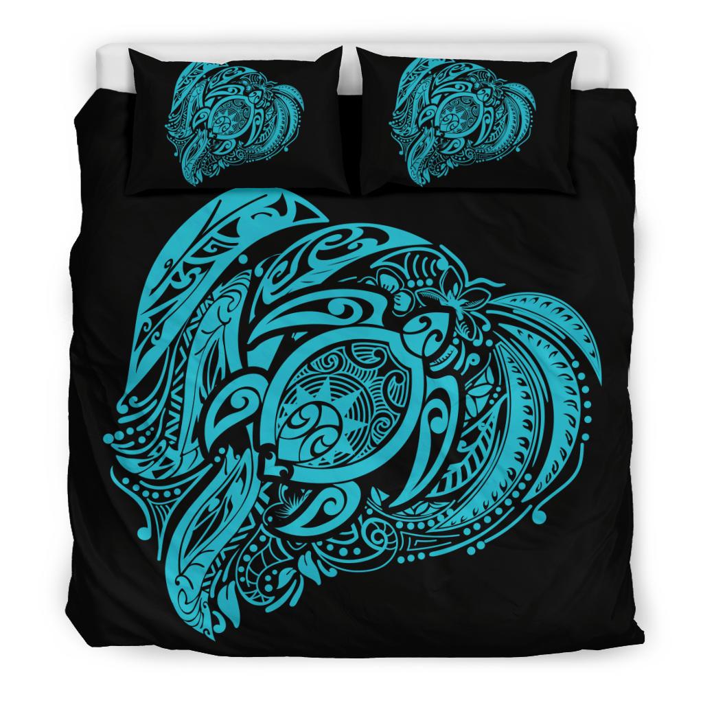 Hawaiian Turtle Hibiscus Polynesian Bedding Set Simple Blue - Polynesian Pride