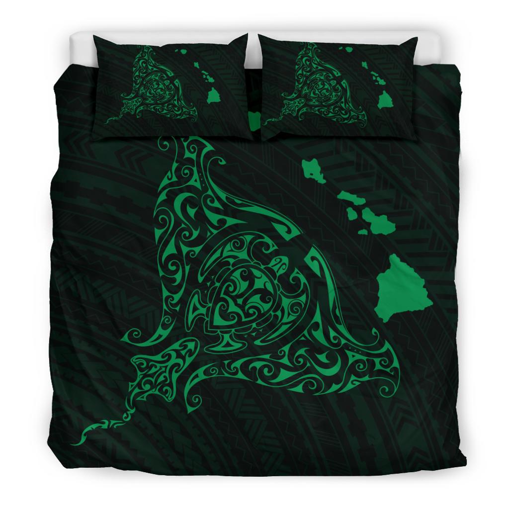 Hawaiian Map Rays Turle Polynesian Bedding Set - Green - Polynesian Pride