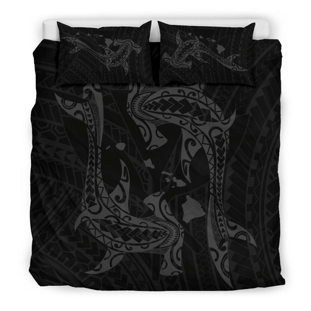 Hawaiian Map Hamerhead Shark Yin Yang Polynesian Bedding Set - Gray - Polynesian Pride