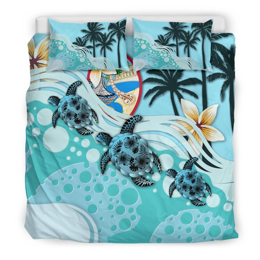 Polynesian Duvet Cover Set - Guam Bedding Set Blue Turtle Hibiscus Blue - Polynesian Pride