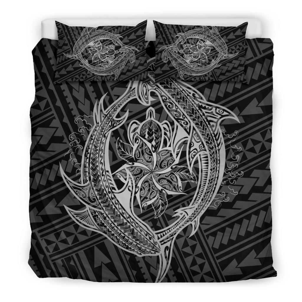 Hawaiian Hammerhead Shark Yin Yang Polynesian Bedding Set - Gray - Polynesian Pride