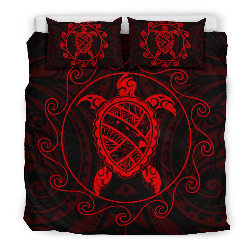 Hawaiian Map Turtle Wave Polynesian Bedding Set Red - Polynesian Pride