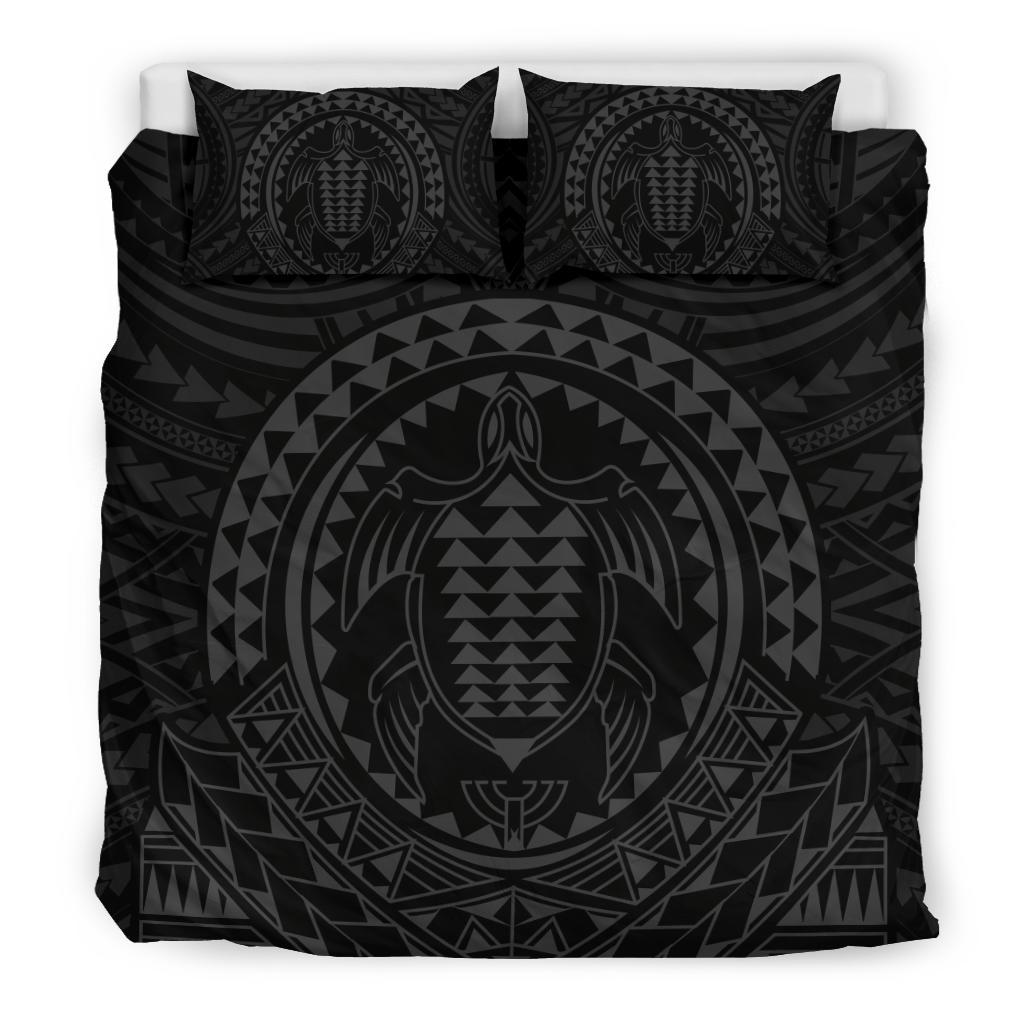 Hawaiian Kakau Honu Arc Gray Polynesian Bedding Set - Polynesian Pride