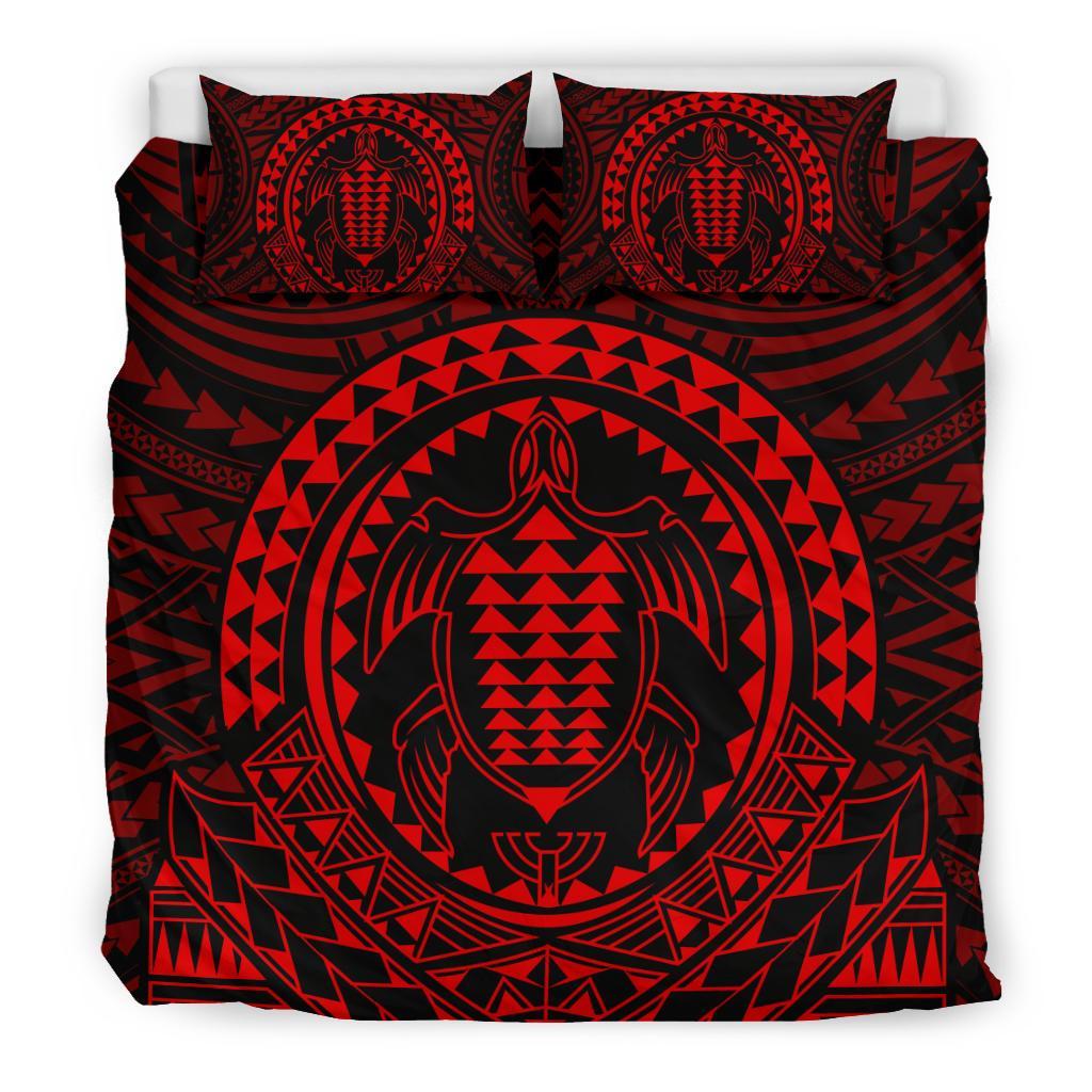 Hawaiian Kakau Honu Arc Red Polynesian Bedding Set - Polynesian Pride