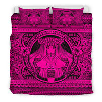 Hawaiian Map Madame Pele Kanaka Plumeria Polynesian Bedding Set Pink - Polynesian Pride