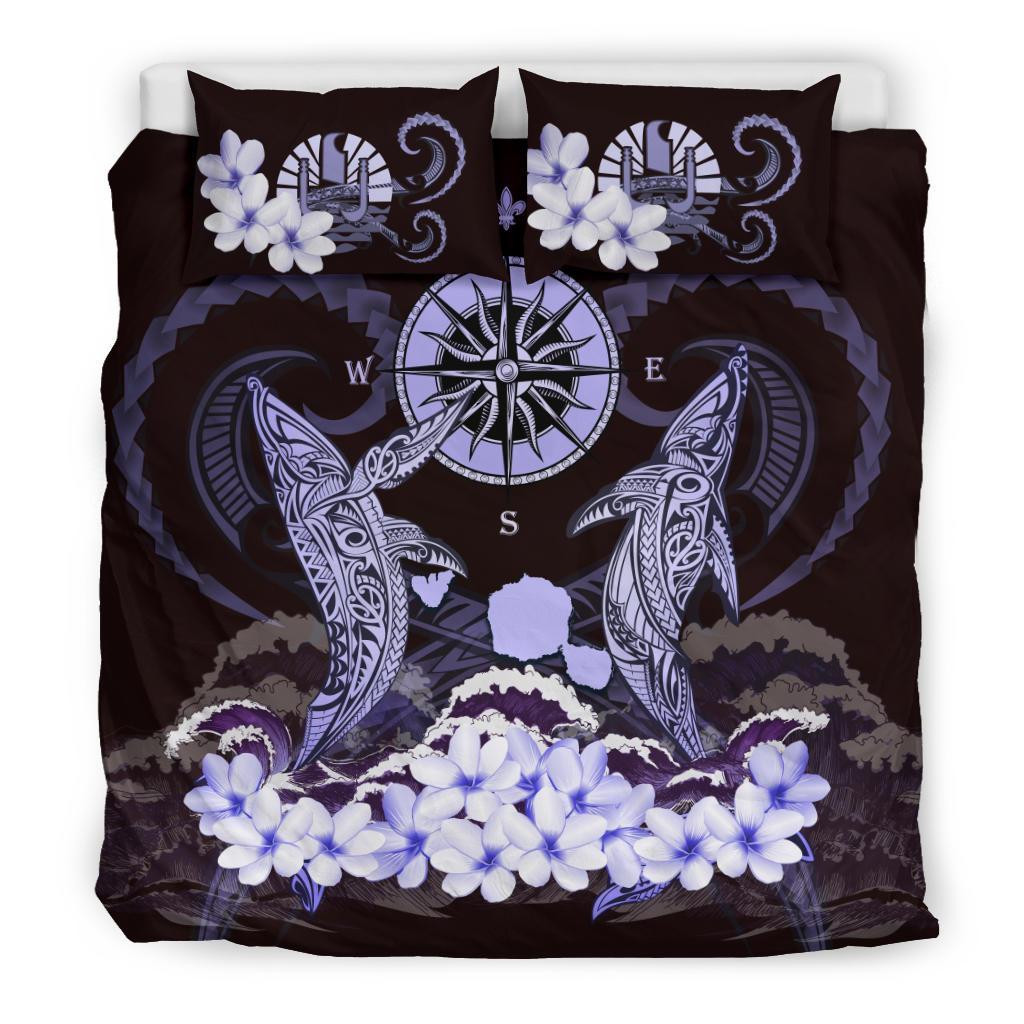 Polynesian Duvet Cover Set - Tahiti Bedding Set Shark Polynesia Compass Plumeria Purple Purple - Polynesian Pride