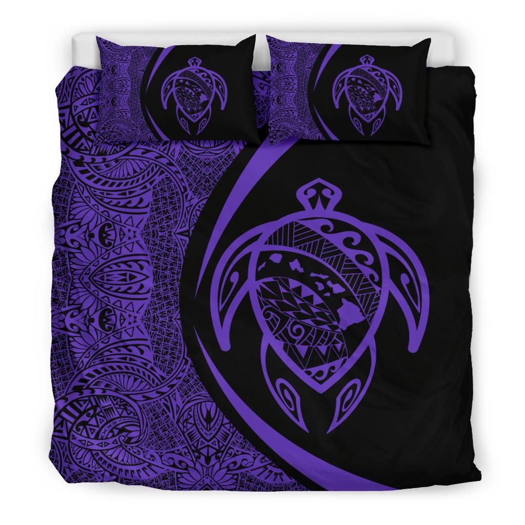 Hawaiian Map Turtle Polynesian Bedding Set - Purple - Circle Style - Polynesian Pride