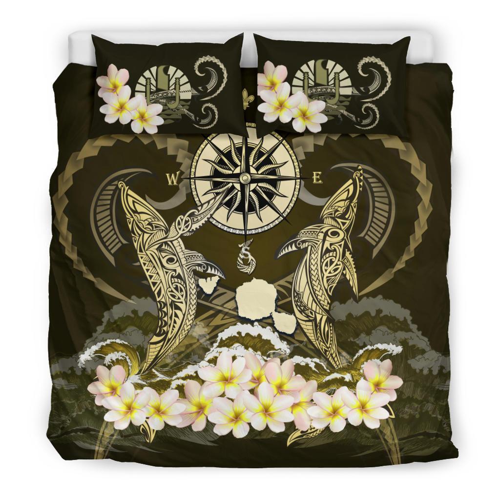 Polynesian Duvet Cover Set - Tahiti Bedding Set Shark Polynesia Compass Plumeria Gold Gold - Polynesian Pride